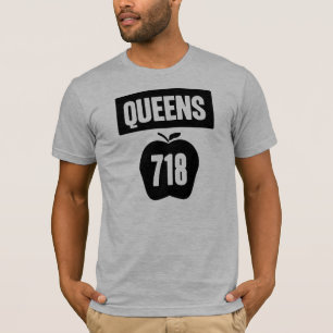 Queens 718 Cut Out of Big Apple & Banner, 1 Color T-Shirt