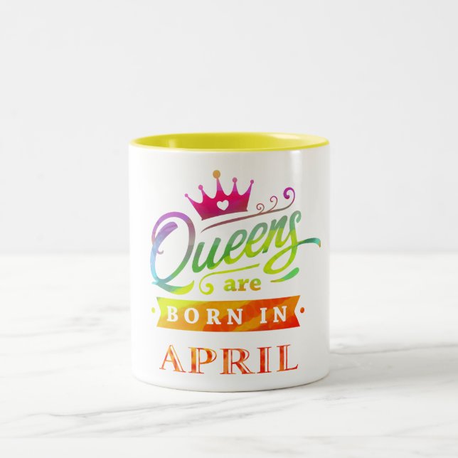 Queens are born in April Birthday Gift Two-Tone Coffee Mug (Center)