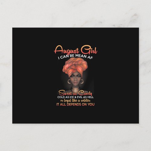 Queens Are Born In August Birthday Black Women Announcement Postcard