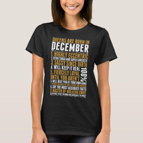 Queens Are Born In December Quotes Tshirt