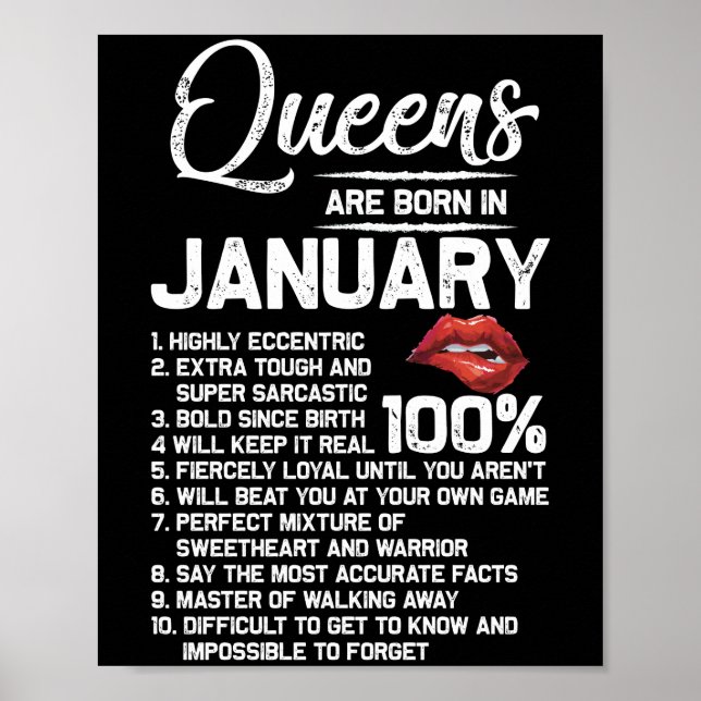 Queens Are Born in January Birthday Gifts Poster (Front)