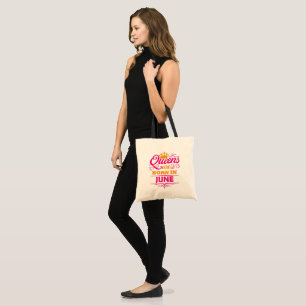 Queens Are Born In June Faux Glitter Birthday Tote Bag