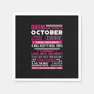 Queens Are Born In October   Birthday Gift Napkins