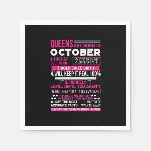Queens Are Born In October | Birthday Gift Napkins (Front)