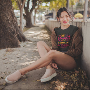 Queens are Born in October Faux Glitter Birthday T-Shirt