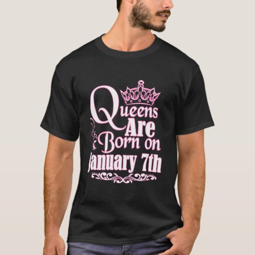 Queens Are Born On January 7Th Capricorn Aquarius  T_Shirt
