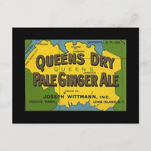 Queens Dry Ginger Ale Vintage NY city area map Postcard