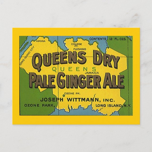 Queens Dry Pale Ginger Ale Ozone Park POSTCARD (Front)