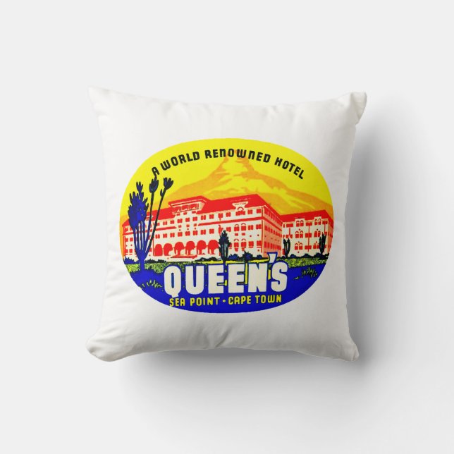 Queen's Hotel Seapoint Throw Pillow (Front)