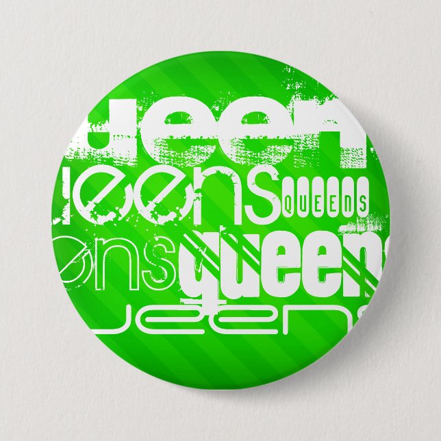 Queens; Neon Green Stripes Button (Front)