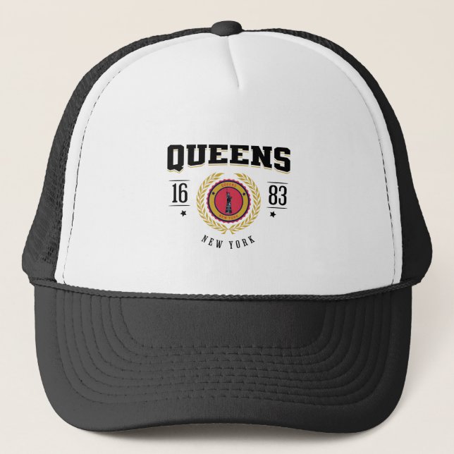 Queens New York 1683 Black Trucker Hat (Front)