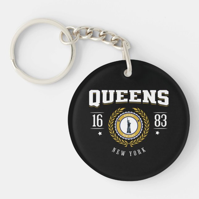 Queens New York 1683 White Keychain (Front)