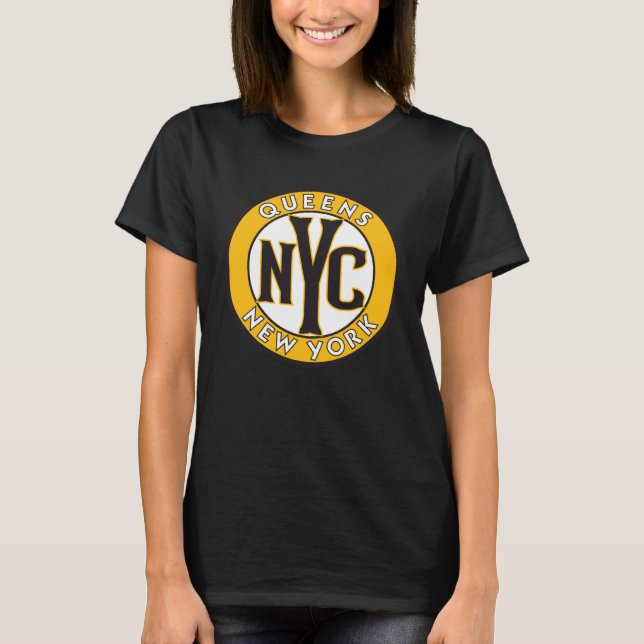 Queens New York Amber and Black Circle Sign T-Shirt (Front)