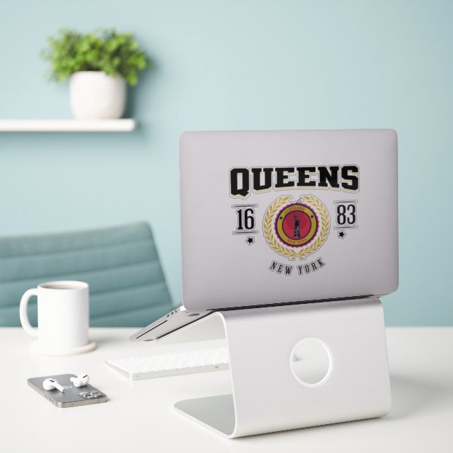 Queens New York Black Sticker (Laptop On Desk)