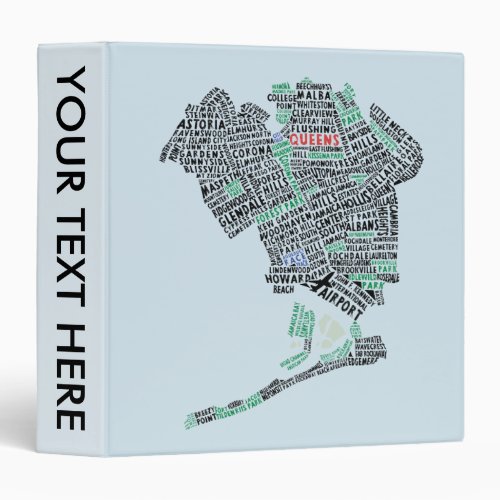 Queens New York City Word Art Map 3 Ring Binder
