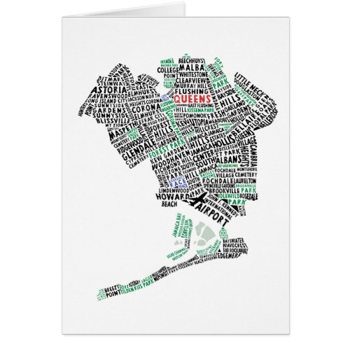 Queens New York City Word Art Map Card