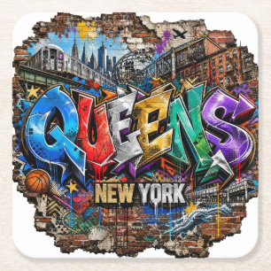 Queens New York Graffiti Wall Art Square Paper Coaster