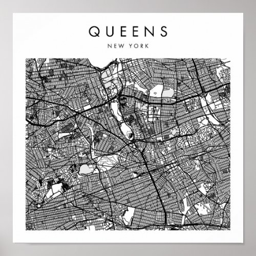 Queens New York Minimal Modern Street Map Poster