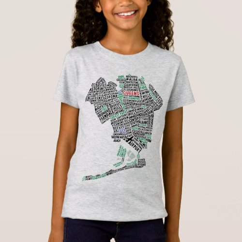 Queens New York NYC Word Art Map T_Shirt