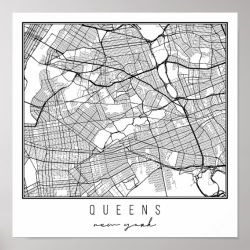 Queens New York Street Map Poster