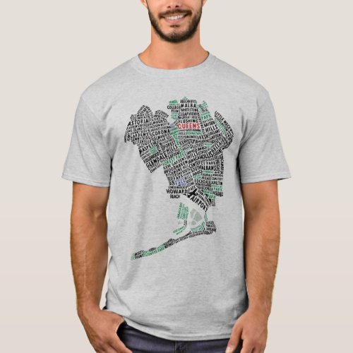 Queens New York Typography Map T_Shirt