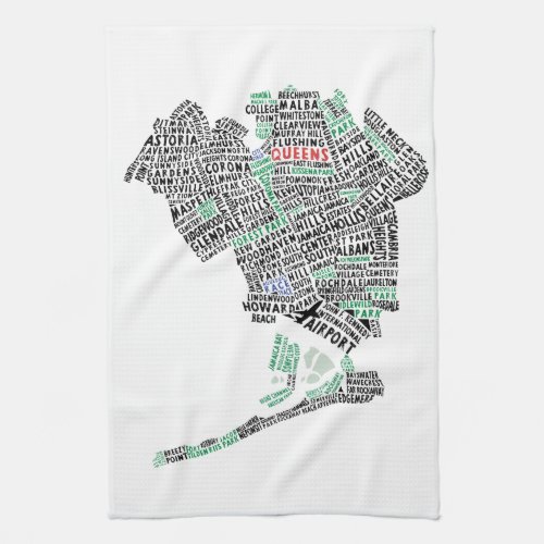 Queens New York Typography Map Tea Towel