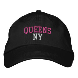 QUEENS NY Simple Hot Pink and White on Black Embroidered Baseball Cap