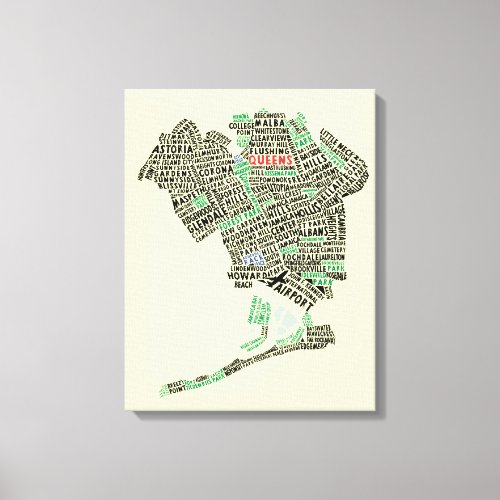 Queens NY Typography Map Art Canvas Print