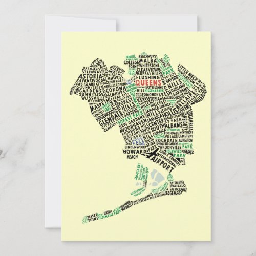 Queens NY Typography Map Party Invitations