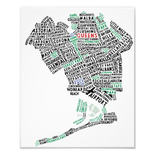 Queens NY Typography Map Photo Print