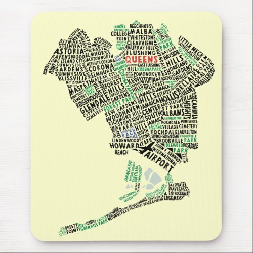 Queens NY Word Art Map   Mouse Pad