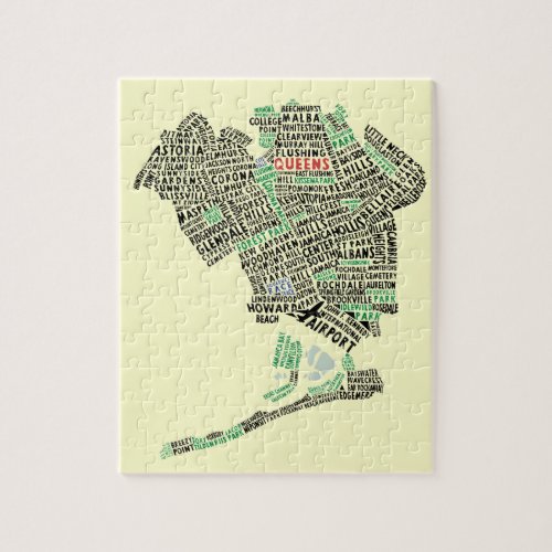 Queens NYC Typography Map Jigsaw Puzzle