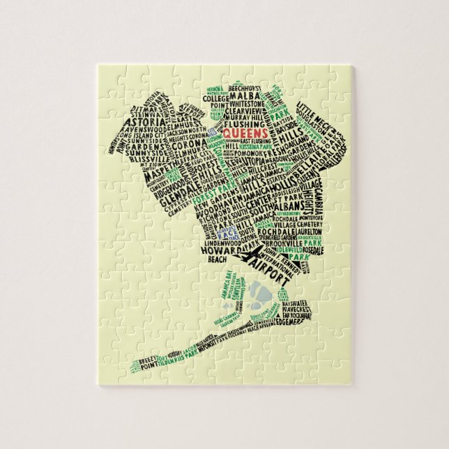 Queens NYC Typography Map Jigsaw Puzzle (Vertical)