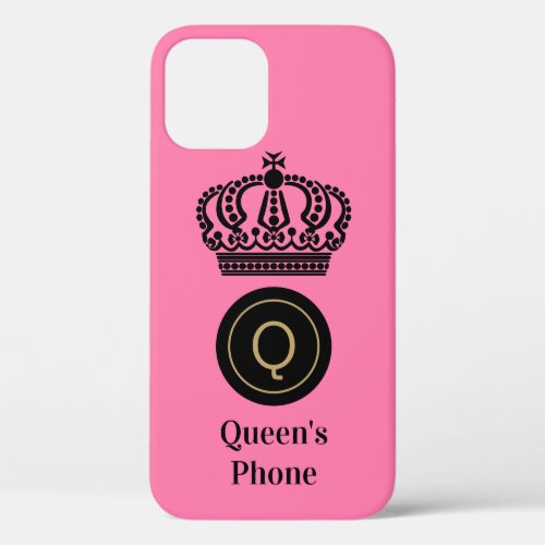 Queens Phone Pink Background Customized Monogram iPhone 12 Case