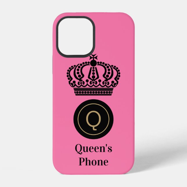 Queen's Phone Pink Background Customized Monogram Iphone Case (Back)