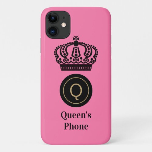 Queens Phone Pink Background Monogram Customized iPhone 11 Case