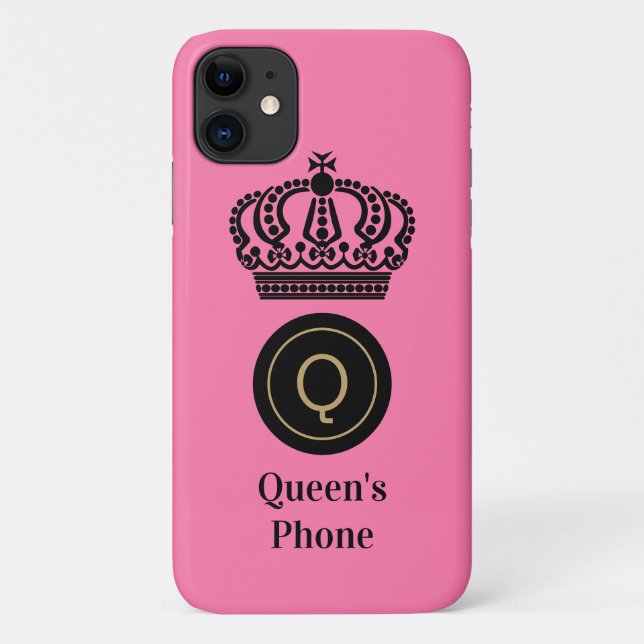 Queen's Phone Pink Background Monogram Customized Case-Mate iPhone Case (Back)