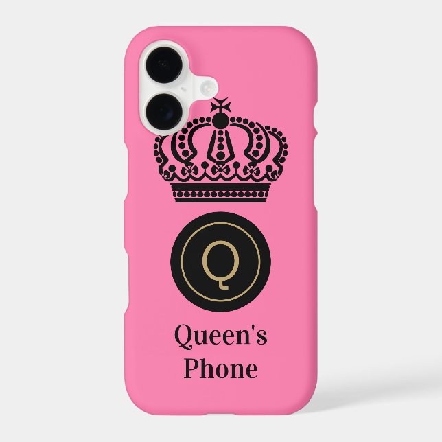 Queen's Phone Pink Background Monogram Customized Iphone Case (Back)