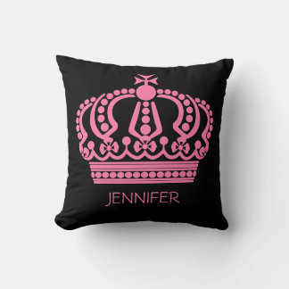 Queen's Pink Crown On Black Name Personalized Throw Pillow