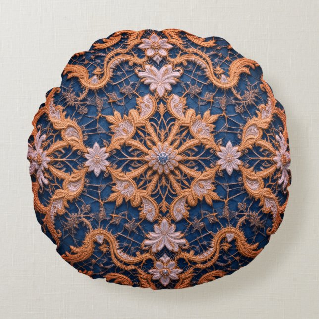 Queen's Rosy Embrace Round Pillow (Front)