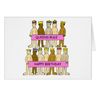 Queens Rule Cartoon Men Wearing Crowns Cards