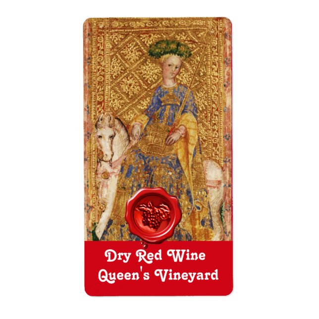 QUEEN'S VINEYARD RED WINE WAX SEAL/ ANTIQUE TAROTS LABEL (Front)