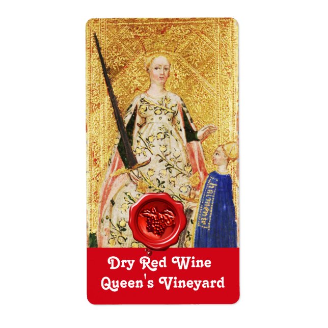 QUEEN'S VINEYARD RED WINE WAX SEAL/ ANTIQUE TAROTS LABEL (Front)