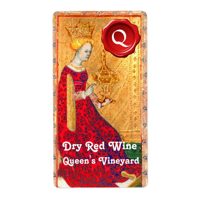 QUEEN'S VINEYARD RED WINE WAX SEAL/ ANTIQUE TAROTS LABEL (Front)