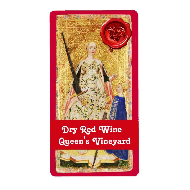 QUEEN'S VINEYARD RED WINE WAX SEAL /ANTIQUE TAROTS LABEL (Front)