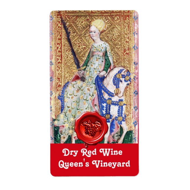 QUEEN'S VINEYARD RED WINE WAX SEAL/ ANTIQUE TAROTS LABEL (Front)
