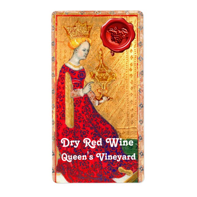 QUEEN'S VINEYARD RED WINE WAX SEAL/ ANTIQUE TAROTS LABEL (Front)