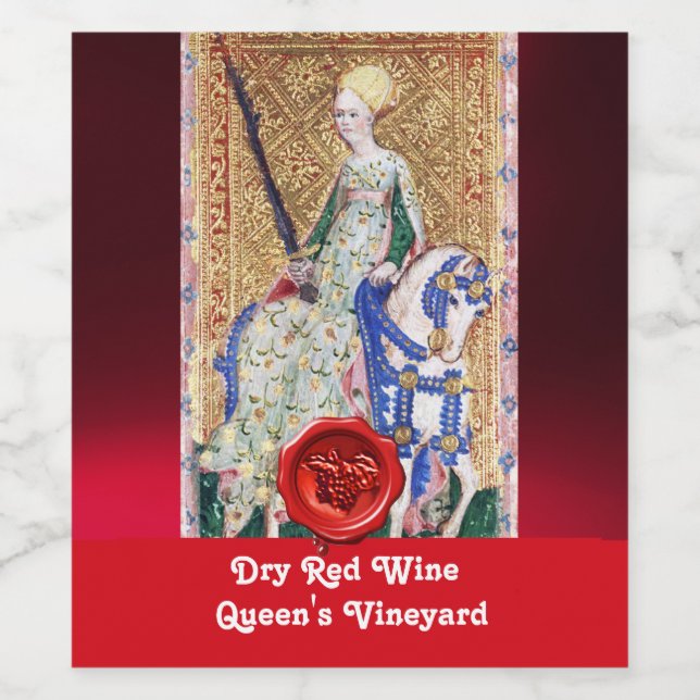 QUEEN'S VINEYARD RED WINE WAX SEAL/ ANTIQUE TAROTS WINE LABEL (Single Label)