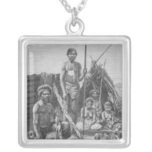Queensland aborigines engraved from a photograph silver plated necklace