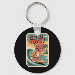 Queensland Beach Vibes Retro Sunset And Fun Surfin Keychain